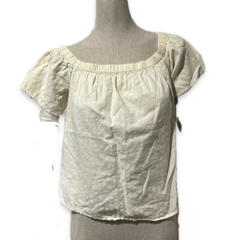 Abercrombie & Fitch Top XS Cottage Square Neck Cropped Ivory Off White Blouse
